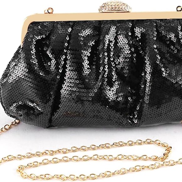 Clutch Purses for Women Sparkle Pleated Evening Clutch Bag Cloud Cross Body & Sh - Picture 2 of 6